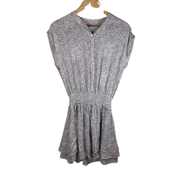 Rails Angelina Sand Cheetah Print Smocked Waist Mini Dress Womens M - Picture 3 of 11
